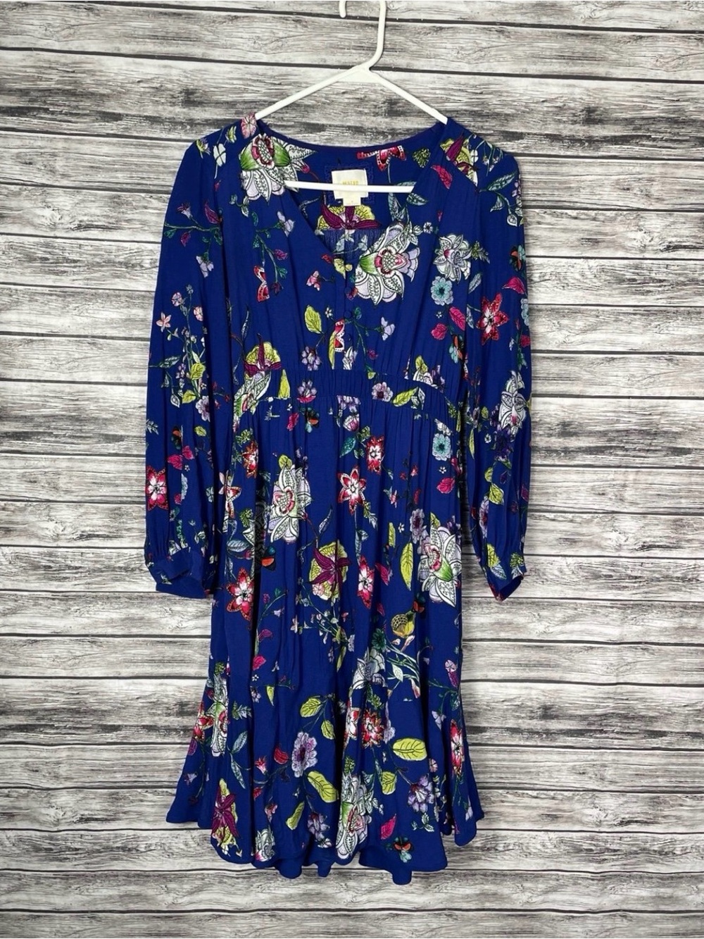 Maeve Royal Blue Floral Long-Sleeve Tiered Dress
